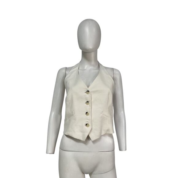 Veronica Beard 'Arabella' Off White Linen Halter Vest Size 4 - Picture 2 of 5